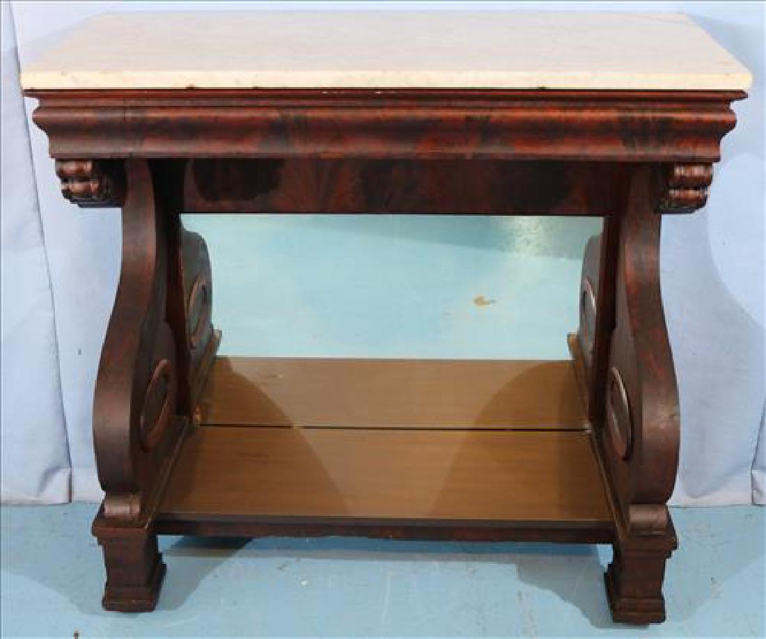Mahogany Empire petticoat table with marble top