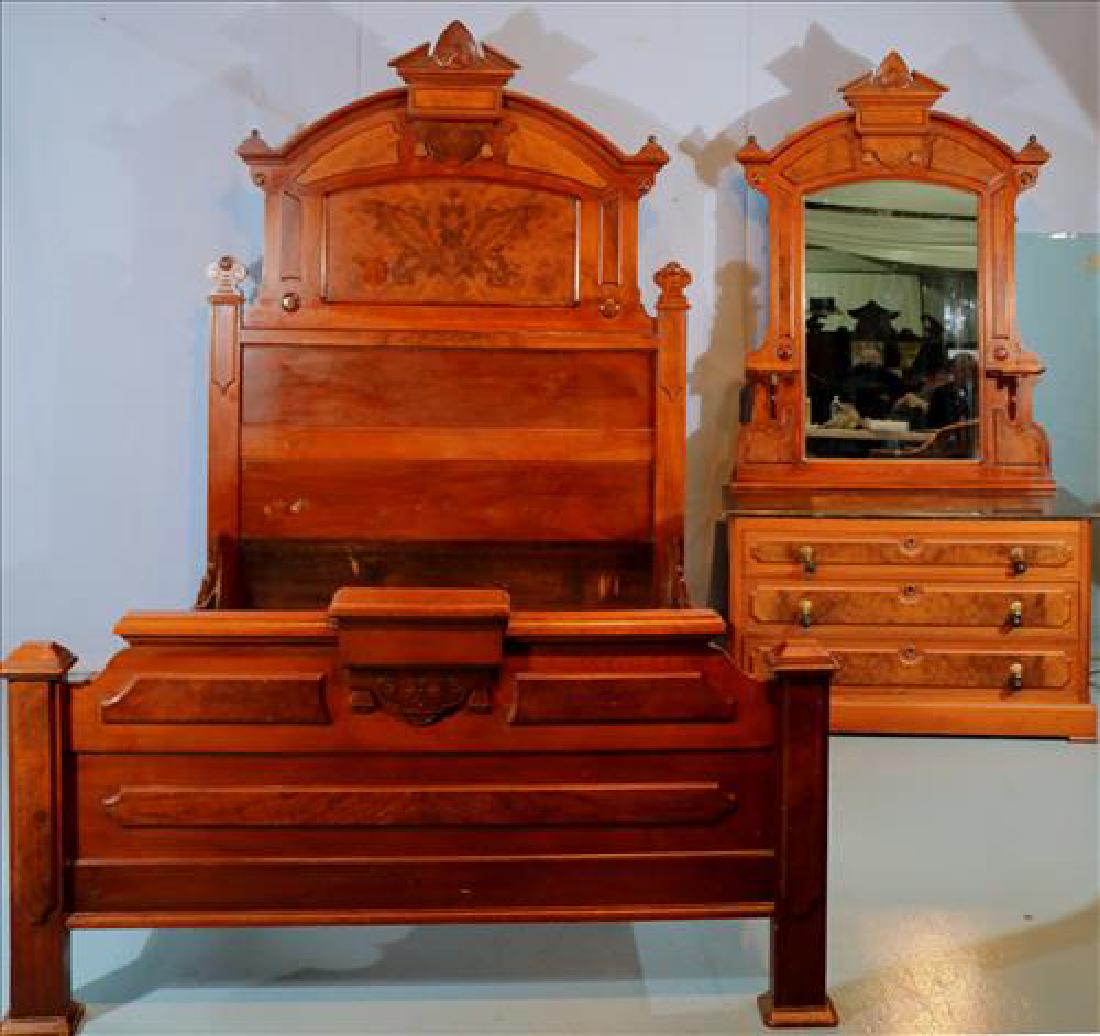 2 Piece Walnut Victorian High Back Bedroom Suit