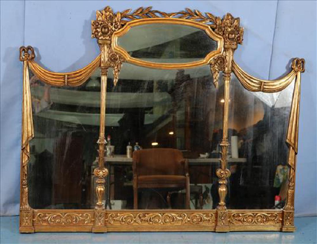 Gold gilded 3 section decorator hanging mirror: Gold gilded 3 sectional decorator hanging mirror, 48 in. T, 50 in. W.