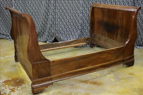 Mahogany Empire day bed with original rails, 34 in. T,: Mahogany Empire day bed with original rails, 34 in. T, 49 in. W, 71 in. L.