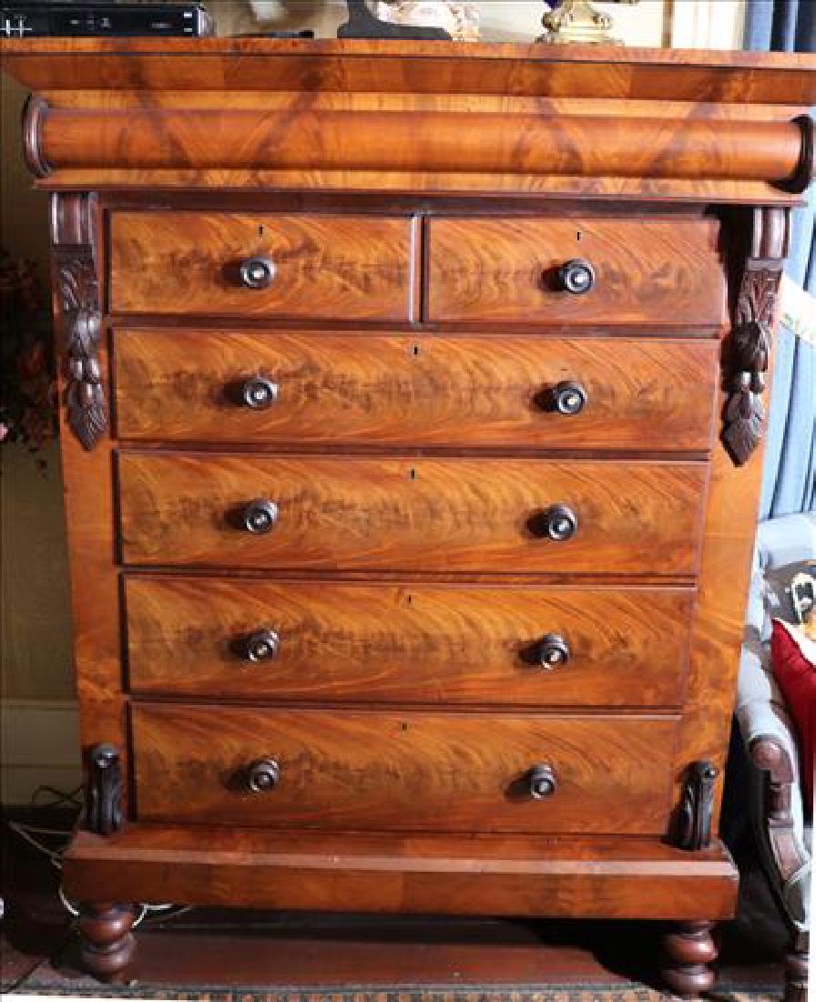 Mahogany Scottish highboy chest with 6 drawers: Mahogany Scottish highboy chest with 6 drawers, 71 in. T, 54 in. W, 20 in. D.