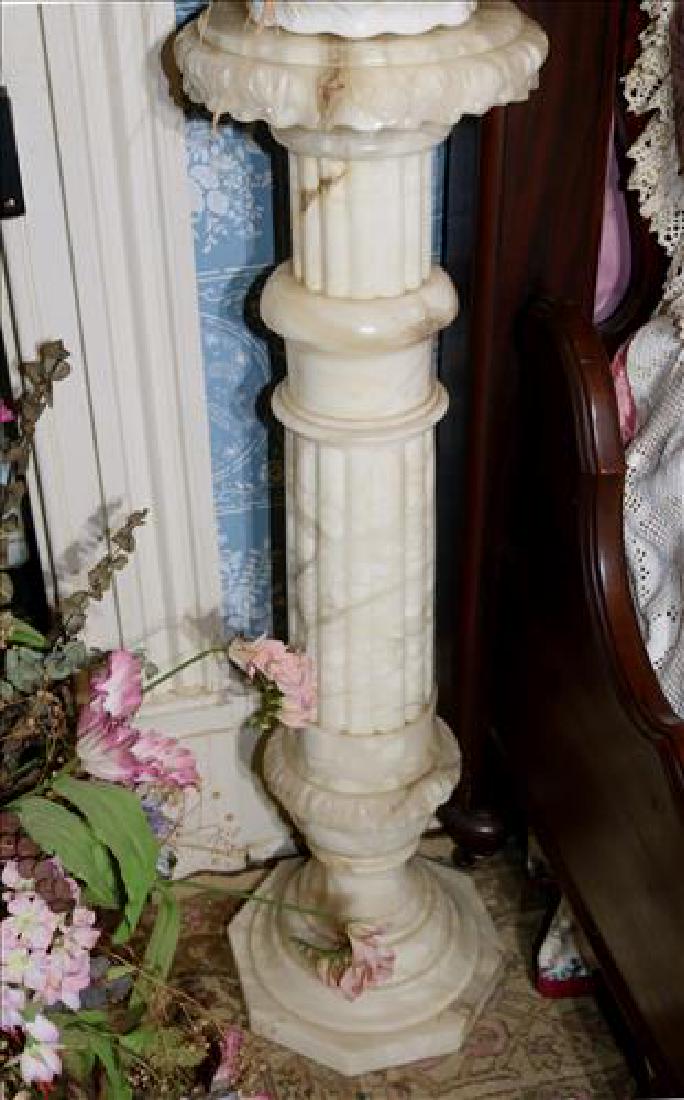 Old Victorian white alabaster pedestal, slight damage: Old Victorian white alabaster pedestal, with slight damage, 38 in. T, 11 in. D.