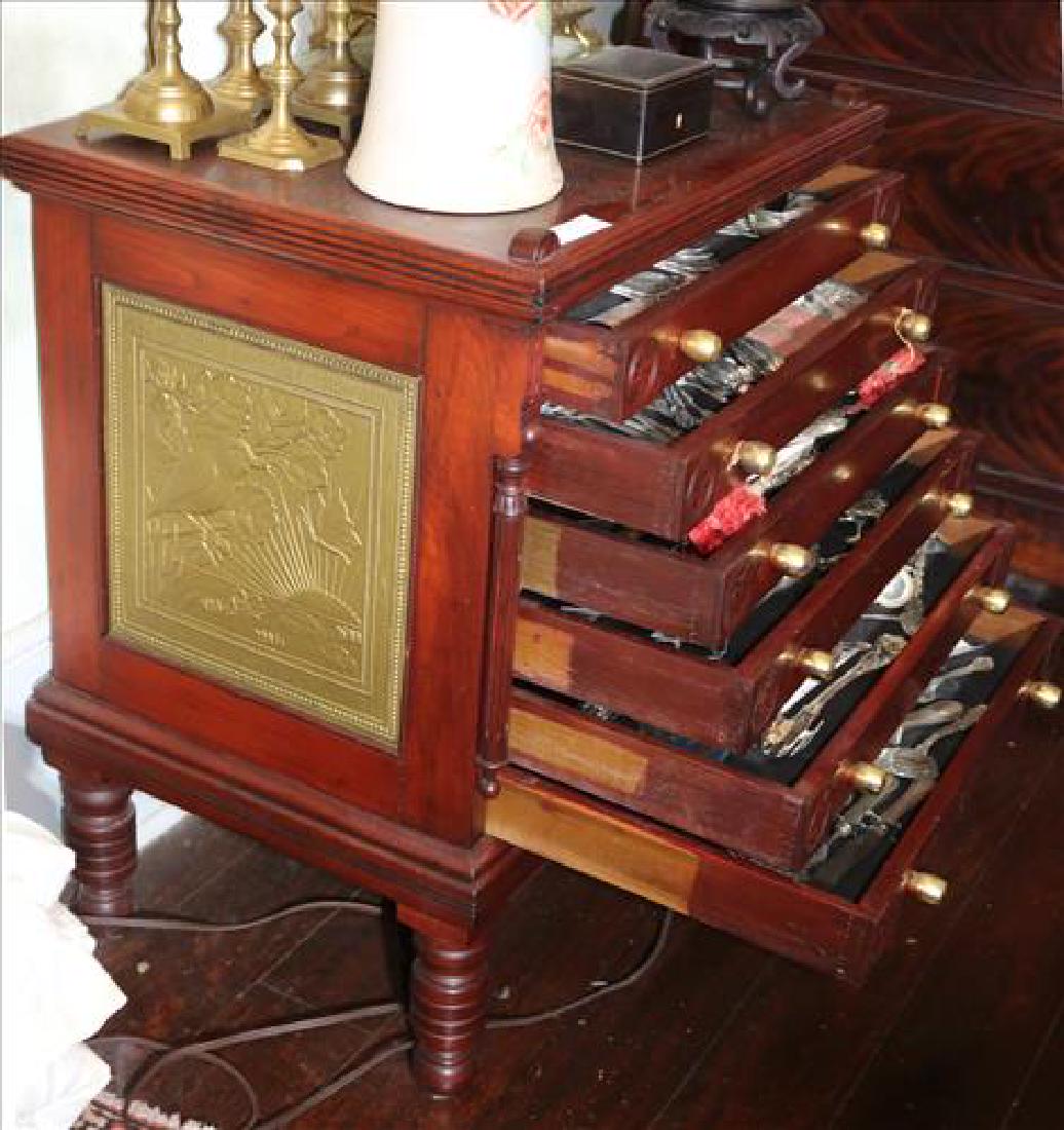Walnut Victorian spool cabinet used for silver chest: Walnut Victorian spool cabinet used for silver chest, 30 in. T, 25 in. W, 19 in. D.