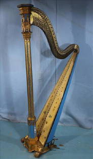 J.F. Browne & Company 8 pedal harp: J.F. Browne & Company 8 pedal harp, semi grand Model # 2916, beautiful French blue made to play, 69 in. T, 44 in. W.