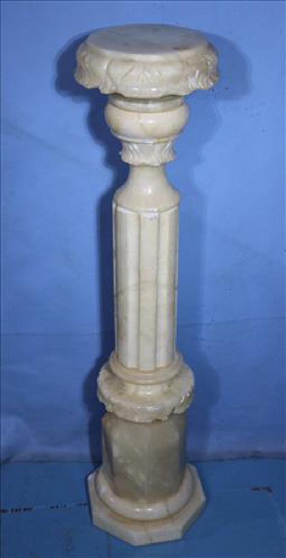 White Victorian alabaster pedestal, 3 ft. 4 in. T, 9: White Victorian alabaster pedestal, 3 ft. 4 in. T, 9 in. R.