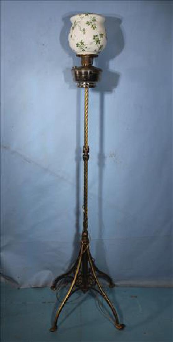 Brass Victorian piano lamp with original shade: Brass Victorian piano lamp with original shade, 60 in. T.