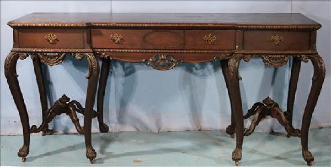 Mahogany Chippendale sideboard, original finish: Mahogany Chippendale sideboard in original finish with ball and claw feet, unusual form, 38 in. T, 78 in. L, 23 in. D,