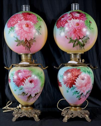 Pair of rare hand painted gone with wind lamps: Pair of rare hand painted gone with the wind lamps, was oil but now converted to electric, 30 in. T.