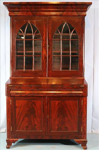 Mahogany Empire Gothic server with slant front: Mahogany Empire Gothic server with slant front desk, 72 in. T, 40 in. W, 22 in. D.