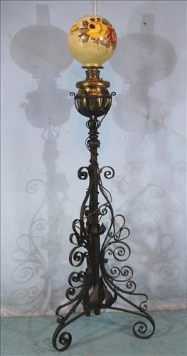 Cast iron piano lamp signed Bradley and Hubbard: Cast iron piano lamp signed Bradley and Hubbard, 67 in .T.