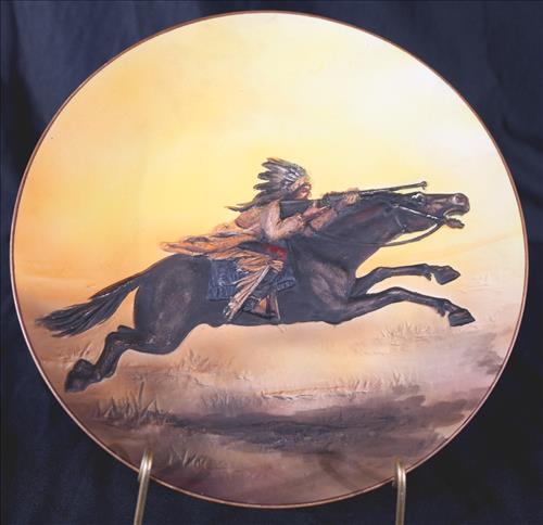 Blown art Nippon Indian on horseback: Blown art Nippon Indian on horseback with green Nippon mark in great condition, 11 in. Dia.