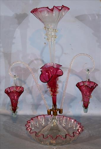 Victorian epergne with 3 trumpets and 3 baskets (1 of 6)