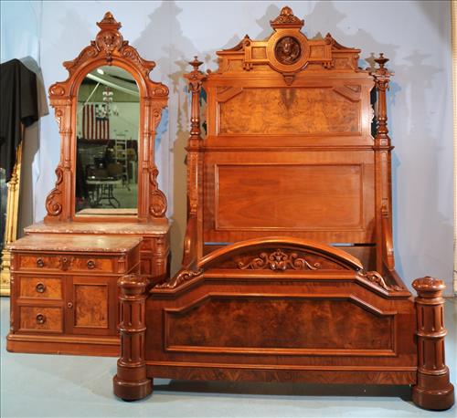 3 piece extremely heavy walnut bedroom suit (1 of 19)