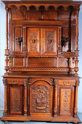 Renaissance carved walnut 3 pc. sideboard (1 of 7)