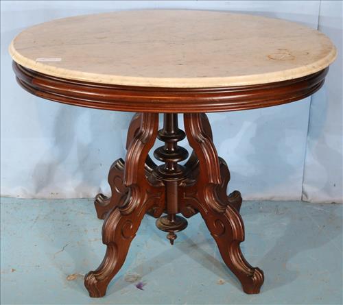 Walnut Victorian marble top oval parlor table (1 of 3)