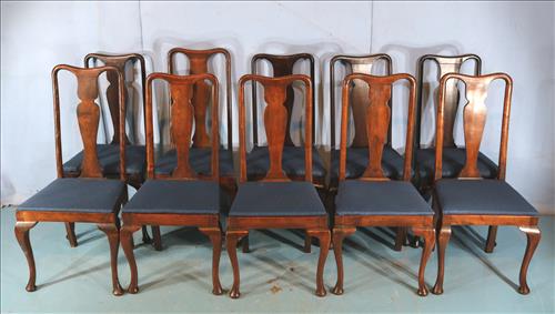 Set of 10 antique English Queen Ann dining chairs (1 of 3)