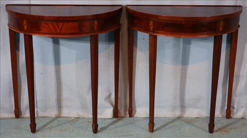 Pair of inlaid mahogany console tables (1 of 3)