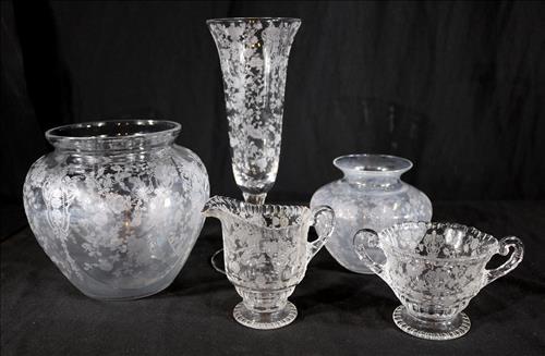 5 pieces of assorted etched Fostoria crystal (1 of 3)