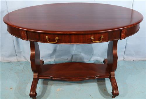 Mahogany oval library table with drawer (1 of 3)