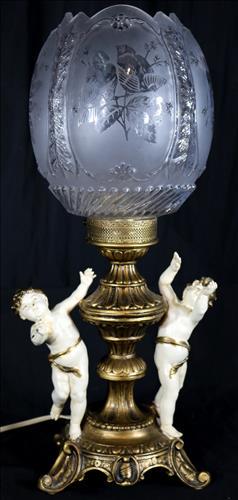 Brass figural boudoir lamp with shade (1 of 3)