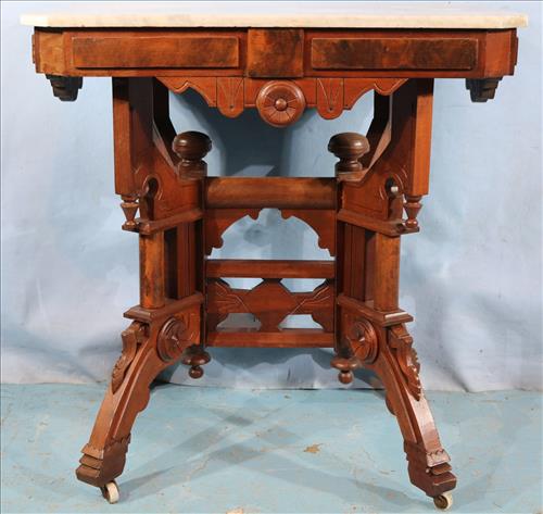 Walnut Victorian marble top parlor table (1 of 3)