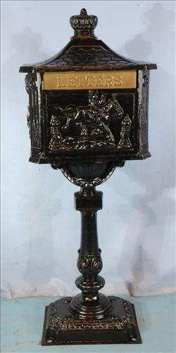 Cast iron mailbox painted black, decorated (1 of 5)