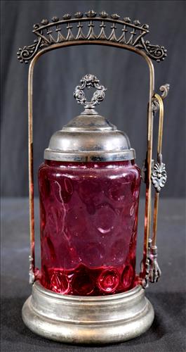 Victorian pickle caster with cranberry jar (1 of 2)