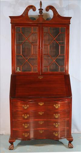 Mahogany Governor Winthrop secretary: Mahogany Governor Winthrop secretary with ball and claw feet, 7 ft. T, 36 in. W, 18.5 in. D.