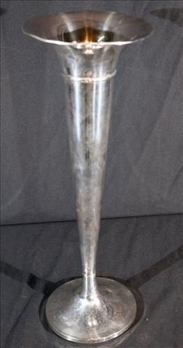Sterling trumpet vase, 16 in. T. 6 in. Dia.: Sterling trumpet vase, 16 in. T. 6 in. Dia. slight bend in rim