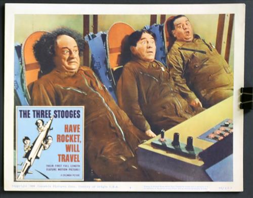 "The Three Stooges Have Rocket Will Travel", 11 x 14,: "The Three Stooges Have Rocket Will Travel", The 3 Stooges, 11 x 14, Year - 1962, Design. (LC) Poster # 59/253.....LOBBY CARD-(LC) These cards were printed in sets of eight on card stock paper for dis