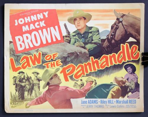 "Law Of The Panhandle" Year 1950, 11 x 14: "Law Of The Panhandle," Johnny Mack Brown, Jane Adams, Riley Hill, Marshall Reed,Year 1950, Poster # 50/612, (LC).....LOBBY CARD-(LC) These cards were printed in sets of eight on card stock paper for 