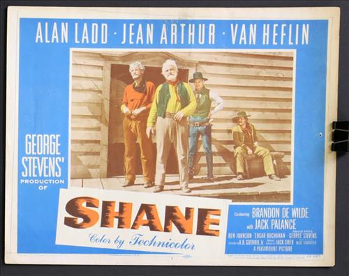 "Shane", Year - 1953, 11 x 14: "Shane," Alan Ladd,Jean Arthur, Van Hefflin, Brandon De Wilde, Jack Palance, Year 1953,11 x 14 (LC) Poster # 53-289.....LOBBY CARD-(LC) These cards were printed in sets of eight on card stock paper fo