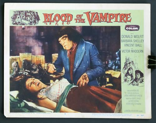 "Blood Of The Vampire", Year - 1958,11 x 14: "Blood Of The Vampire," Donald Wolfit, Barbara Shelley, Vincent Ball, Victor Maddern, Year 1958, (LC) Poster # 58/437.....LOBBY CARD-(LC) These cards were printed in sets of eight on card stock paper 