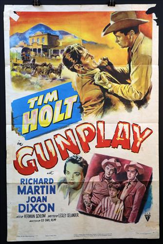 "Gunplay" 27 x 41, Year - 1951: "Gunplay," Tim Holt, Richard Martin, Joan Dixon, 27 x 41, Year - 1951 (1) Poster # 51/178.....ONE SHEET-(1) This size is most recognizable as the standard movie poster and the size most popular among 