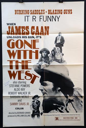 "Gone With The West" 27 x 41, Year - 1974: "Gone With The West," James Caan, Stefanie Powers, Aldo Ray, Robert Walker, Jr., Barbara Werle, Sammy Davis, Jr., 27 x 41 (1).....ONE SHEET-(1) This size is most recognizable as the standard movie pos