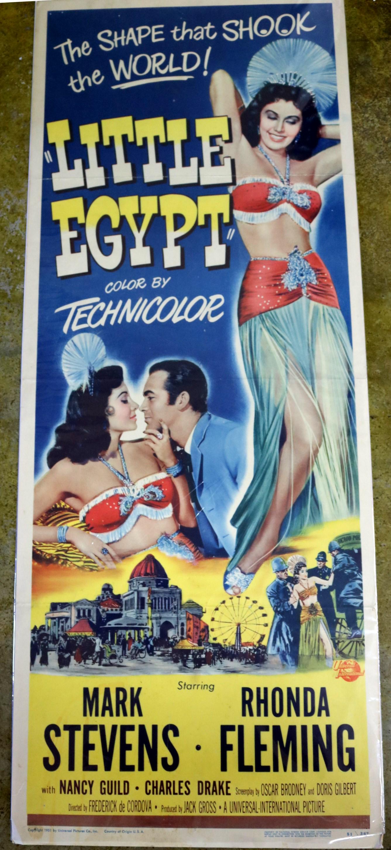 "Little Egypt," 14 x 36, Year - 1951: "Little Egypt," 14 x 36, Year - 1951, Mark Stevens, Rhonda Fleming, Nancy Guild, Charles Drake, Poster # 51/387.....INSERT - (IN)Printed on card stock paper, these posters were used in conjunction wit