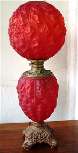 Red satin gone with the wind lamp, 28 in. T.: Red satin gone with the wind lamp, 28 in. T.