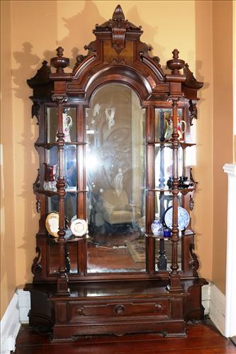 Walnut Victorian etagere attrib. to Brooks: Walnut Victorian Renaissance etagere attrib. to T. Brooks, NY, has been in house since 1900, 8 ft. 11 in. T, 64 in. W, 14 in. D.