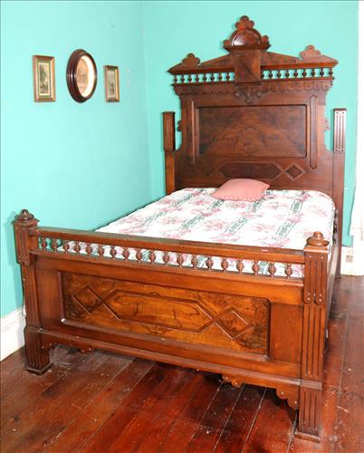 Walnut late Victorian high back bed: Walnut late 19th Century Victorian high back bed, matches No. 94, 82 in. T, 77 in. L, 60 in. W.
