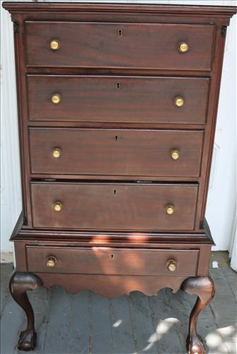 Mah. Queen Ann Chippendale Lingerie Chest: Mahogany Queen Ann Chippendale Lingerie Chest, 2pc true Chest on Chest, 49T, 26W 18D