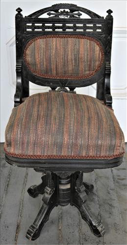 Walnut Victorian Eastlake Piano Chair, Black Lacquer: Walnut Victorian Eastlake Piano Chair, Black Lacquer, ebonized 33.5T, 16W, 14D