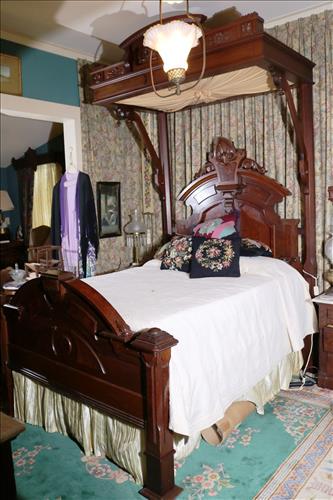Walnut Victorian half tester bed, 8 ft. T.: Walnut Victorian half tester bed, 8 ft. T, 76 in. L, 57 in. W.