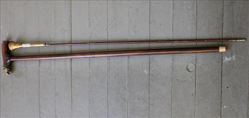2 piece antique walking canes, lion and pearl handles: 2 piece antique walking canes, lions head and mother of pearl handles