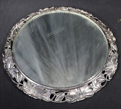 Silver-plate plateau mirror, 14.5 in. Dia.: Silver-plate plateau mirror, 14.5 in. Dia.