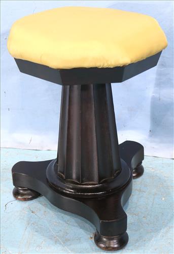 Mahogany Empire piano stool with gold upholstery: Mahogany Empire piano stool with gold upholstery, 20 in. T, 15 in. W.