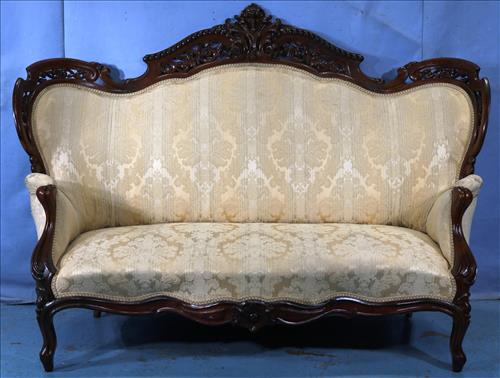 Rosewood rococo parlor sofa, Meeks: Rosewood rococo laminated parlor sofa, Meeks Stanton Hall pattern, 46 in. T, 53 in. W, 20 in. D.