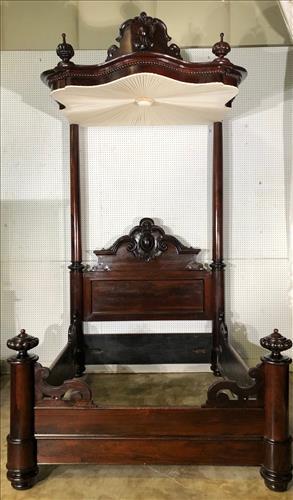 Rosewood rococo three quarter tester bed: Rosewood rococo three quarter tester plantation bed by P. Mallard, ca. 1855, pictured on Pg. 157 of Dubrow's 19th Cen. Furniture, 10 ft. 6 in. T, 62 in. W, 75 in. L