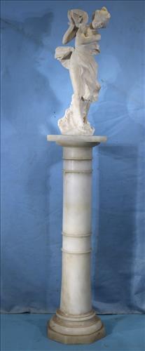 White marble pedestal with marble, 64 in. T.: White marble pedestal with original marble, Statue of Venus, 64 in. T, 11 in. sq. base