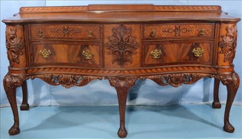 Fantastic mahogany Chippendale sideboard: Fantastic mahogany Chippendale sideboard with beautiful carving, signed Lammert Furniture, St. Lewis, MO, 41 in. T, 78 in. L, 24 in. D.