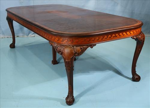 Fantastic mahogany Chippendale dining table: Fantastic mahogany Chippendale dining table, signed Lammert Furniture, St. Lewis, MO, matches #163 and #164, 30 in. T, 94 in. L, 40 in. W.